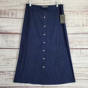 Retro 89th & Madison NY Slip on Dark Navy Blue Midi Skirt Velour Soft Sz S NWT